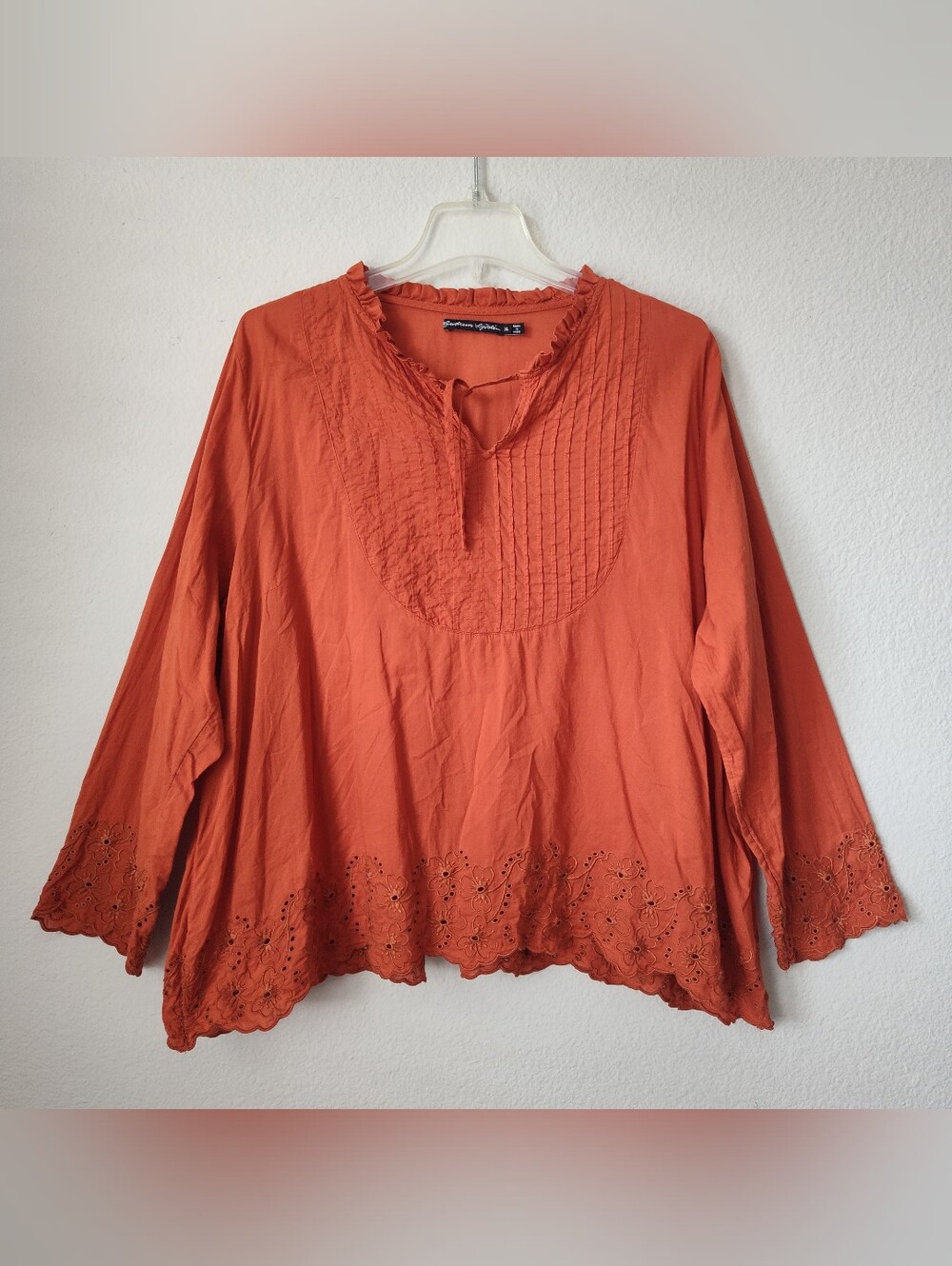Gudrun Sjoden Embroidered Blouse XL Rust Orange